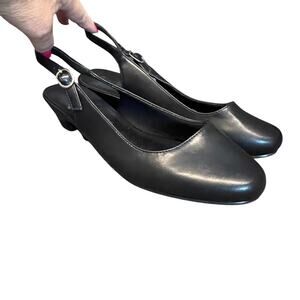 Angel Steps Pumps Dress Shoes Womens Black Slingback Low Heel Faux Leather Comfy